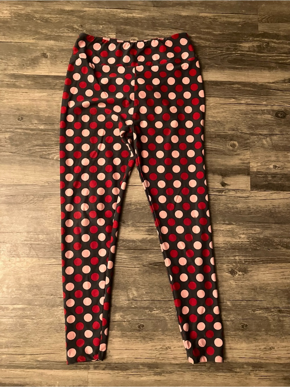LuLaRoe Kids Black Polka Dot Leggings with Pink and Red Dots Size 11